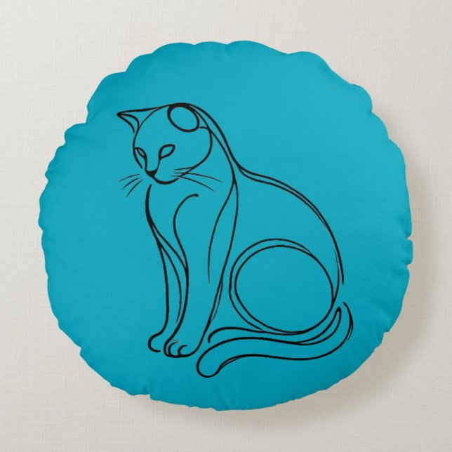 Kontur einer Katze Rundes Kissen (Vorderseite)