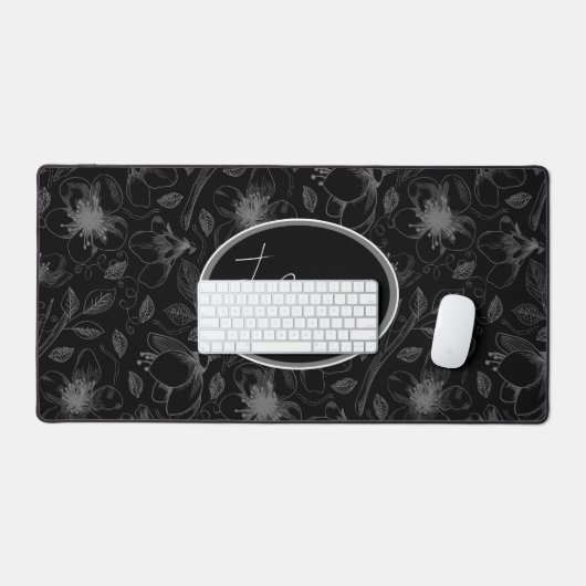 Kontur Grau/Schwarz, gezeichnetFloralID939 Schreibtischunterlage (Tastatur & Maus)
