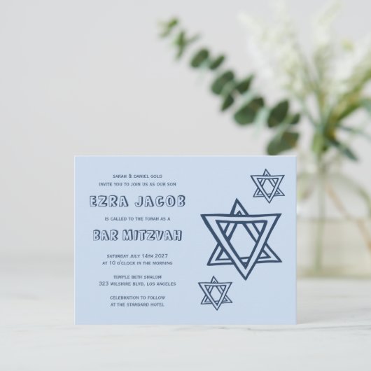 KONTUR LETTER STAR DAVID Custom QR BAR Mitzvah Postkarte (Stehend Vorderseite)