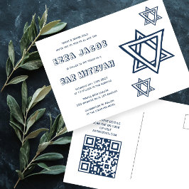 KONTUR LETTER STAR DAVID Custom QR BAR Mitzvah Postkarte