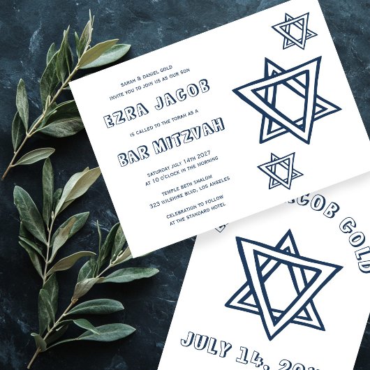 KONTUR LETTERS STAR DAVID Custom BAR Mitzvah Einladung