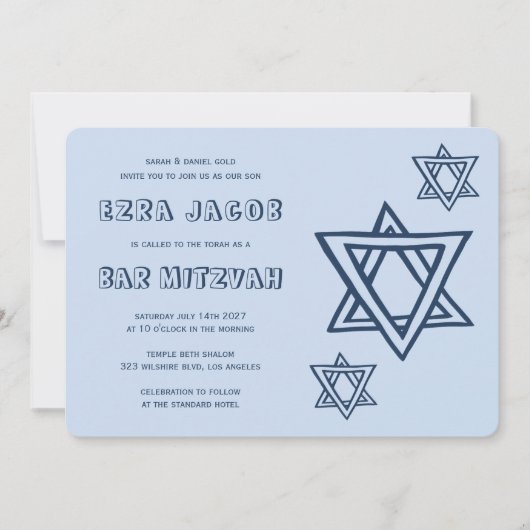 KONTUR LETTERS STAR DAVID Custom BAR Mitzvah Einladung (Vorderseite)