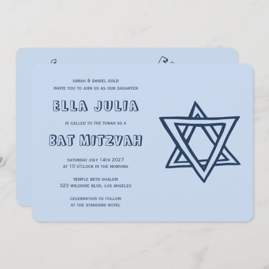KONTUR LETTERS STAR DAVID Custom Bat Mitzvah Einladung (Vorne/Hinten)
