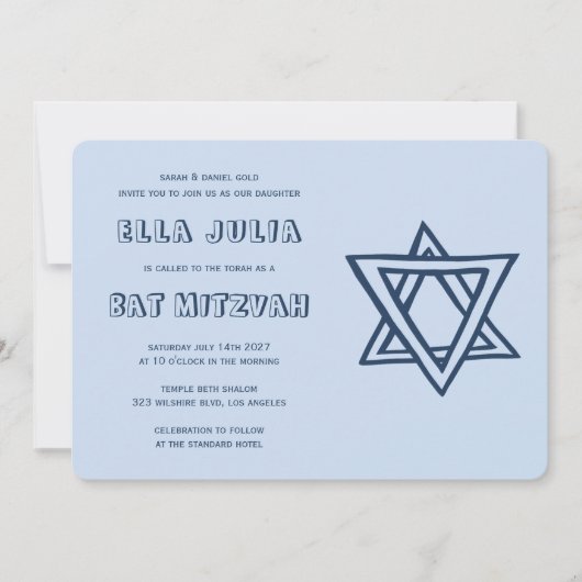KONTUR LETTERS STAR DAVID Custom Bat Mitzvah Einladung (Vorderseite)