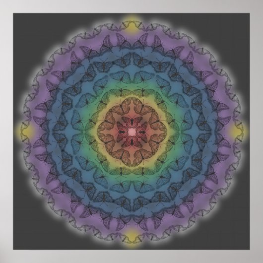 Kontur Mandala über Regenbogen 1 Poster (Vorne)