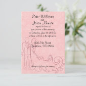 Kontur von Braut und Bräutigam auf rosa Spitzen Ei Einladung (Stehend Vorderseite)