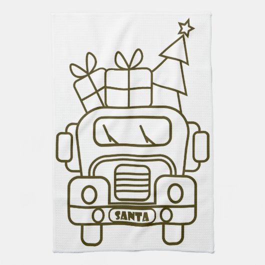 Kontur Weihnachtswagen Santa Auto Vorderansicht Geschirrtuch (Vertikal)