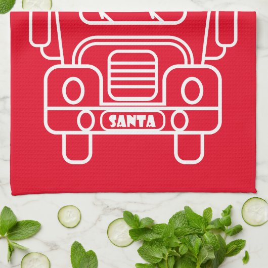Kontur Weihnachtswagen Santa Auto Vorderansicht Geschirrtuch (Gefaltet)