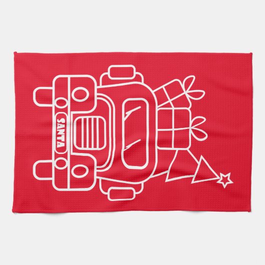 Kontur Weihnachtswagen Santa Auto Vorderansicht Geschirrtuch (Horizontal)