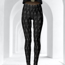 Kontur Yoga Pose Muster Schwarz/Weiß Leggings