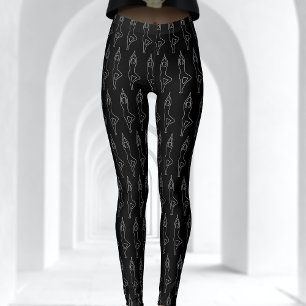 Kontur Yoga Pose Muster Schwarz/Weiß Leggings