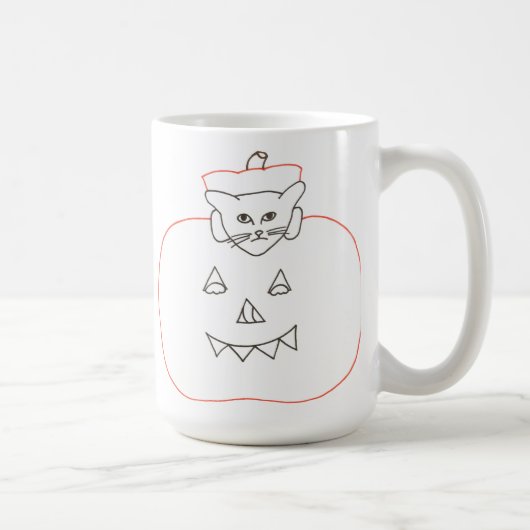 Kontur Zeichne Katze in einem KürbisHalloween-Tass Kaffeetasse (Rechts)