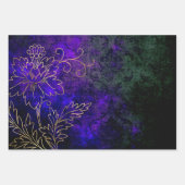 Konturen aus Gold und Blumen auf Lila Green Geschenkpapier Set (Vorderseite)