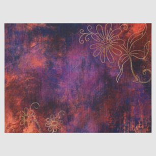 Konturen aus Gold und Blüten, Lila Orange Decoupag Seidenpapier