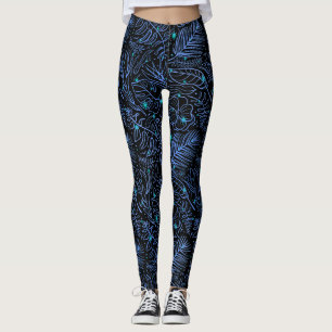 Konturen aus leuchtend verstreuten Pflanze. Blue B Leggings