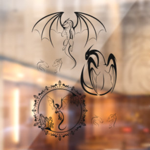 Konturen für mehrfarbige und weiße, fette Drachen Fensteraufkleber