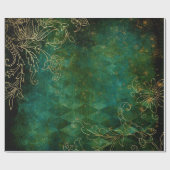 Konturen von Gold-Floral auf Green Geschenkpapier (Flach)