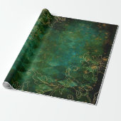 Konturen von Gold-Floral auf Green Geschenkpapier (Ungerollt)