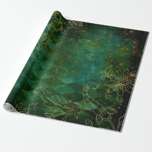 Konturen von Gold-Floral auf Green Geschenkpapier