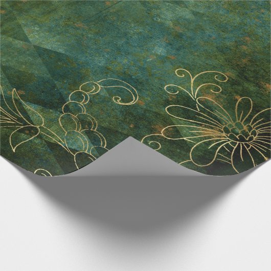 Konturen von Gold-Floral auf Green Geschenkpapier (Ecke)