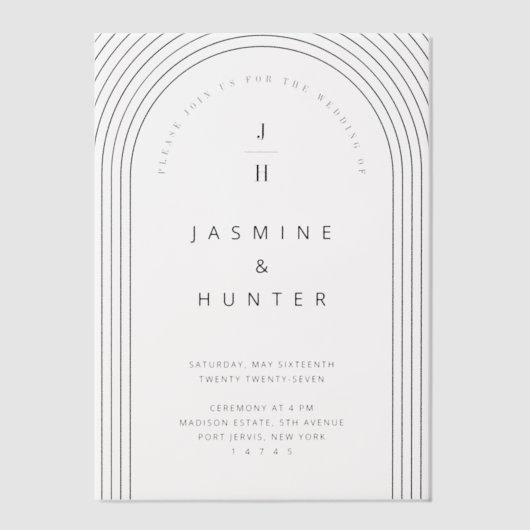 Konzentrierter Bogenmindestwert Moderne Hochzeitmo Pergament Einladungen (Vorderseite)