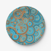 Konzentrierter kreisförmiger Rost-Türkis Pappteller (Vorderseite)