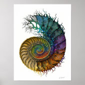 Konzept Ammonite Fossil in lebhaften Tintenfarben Poster (Vorne)