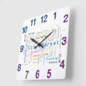 Konzept für das Börsendesign Word-Cloud-Konzept Quadratische Wanduhr (Winkel)