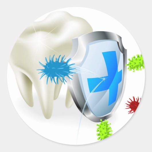 Konzept von Zahn und Schild Runder Aufkleber (Vorderseite)