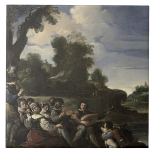 Konzert Champetre, 1617 (Öl auf Platte) Fliese