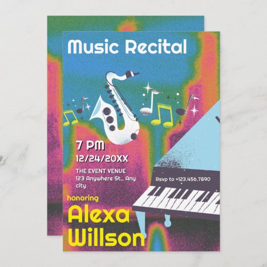 Konzert für Grunge Jazz-Musik Einladung (Vorne/Hinten)