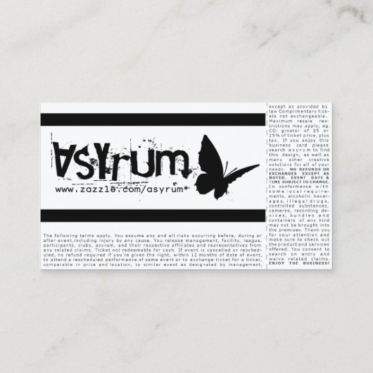 Konzert-Ticket (anpassbar) Visitenkarte (Rückseite)