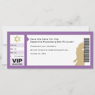 Konzert Ticket Bat Mitzvah Save the Date in Lila