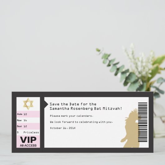 Konzert Ticket Bat Mitzvah Save the Date in Schwar (Stehend Vorderseite)