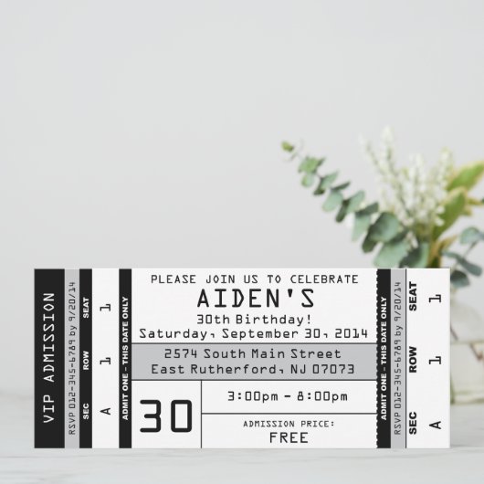 Konzert Ticket Einladung Black (Stehend Vorderseite)