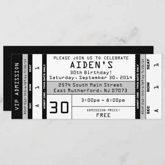 Konzert Ticket Einladung Black (Vorne/Hinten)