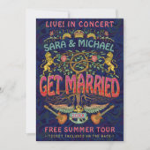 Konzert-Ticket für das Hochzeitstreffen im Retro-7 Einladung (Vorderseite)