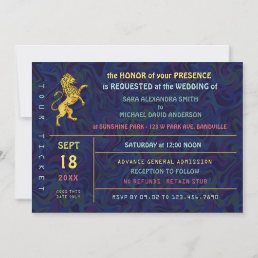 Konzert-Ticket für das Hochzeitstreffen im Retro-7 Einladung (Rückseite)