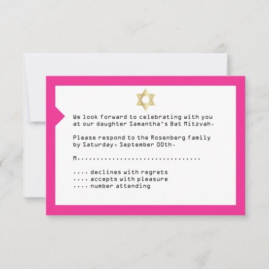 Konzertkarte Mitzvah UAWG Reply Card in Rosa Einladung (Vorderseite)