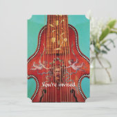 KONZERTMUSIK,WEDING,Red Blue Türkise Lirone Einladung (Stehend Vorderseite)