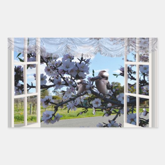 Kookaburas in meinem Fenster, Rechteckiger Aufkleber (Vorderseite)