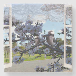 Kookaburas in meinem Fenster, Stone-Untersetzer Steinuntersetzer