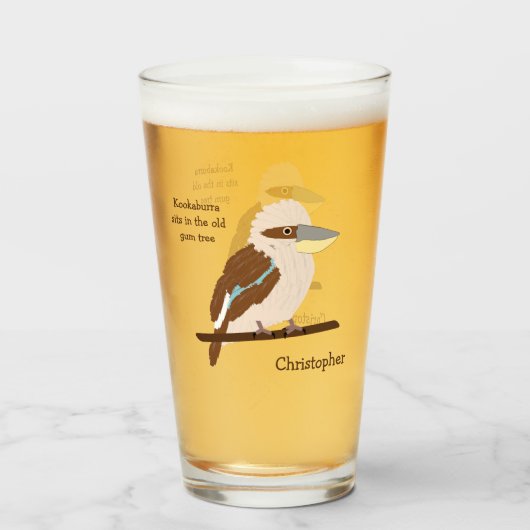 Kookaburra Design Personalisiert Glas (Vorne (Gefüllt))