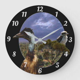 Kookaburra, Emu, Australian Landscape, Große Wanduhr
