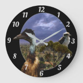 Kookaburra, Emu, australische Landschaft,   Große Wanduhr (Vorderseite)
