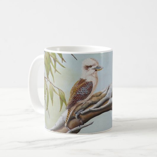 Kookaburra in australischer Handwerkskunst Kaffeetasse (Vorderseite Links)