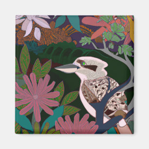 Kookaburra Tropical Bird Pflanze Malerei Blume Ma Magnet