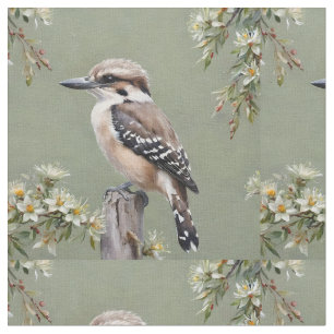 Kookaburra und blühender Eukalyptus, Stoff