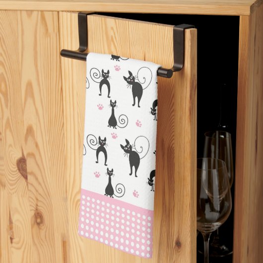 Kooky Black Cats und Pink Dots Küchentücher (Drittel gefaltet)