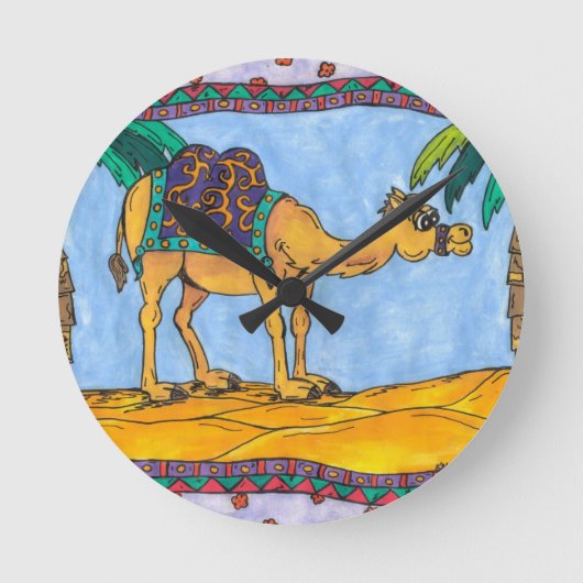Kooky Camel Runde Wanduhr (Vorderseite)